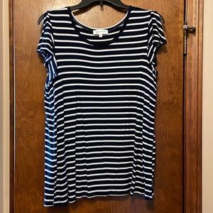 Grace & Lace Blue & White Striped Split Sleeve Shirt